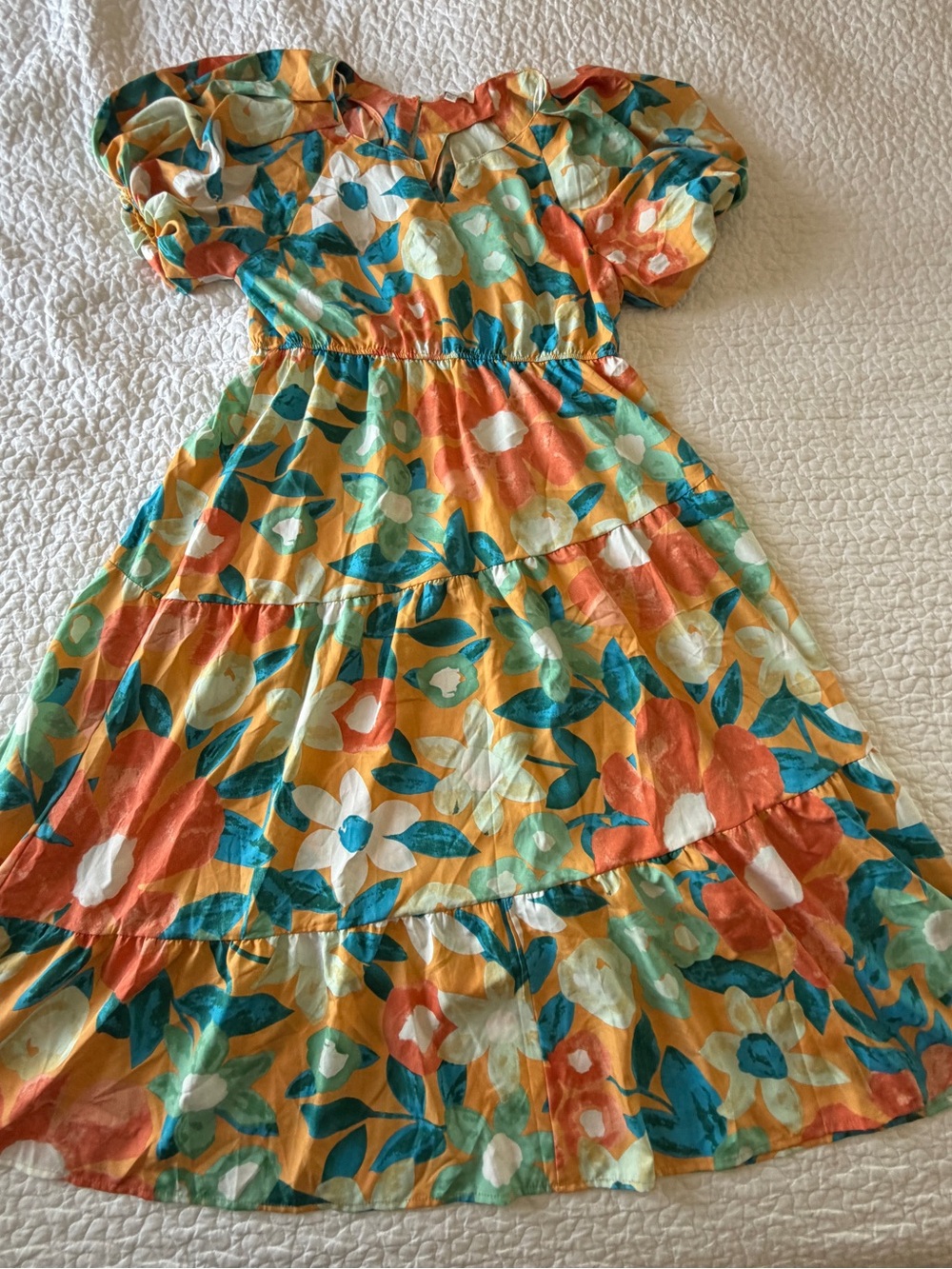 Umgee Peach colored Floral Midi Dress with Teall mint orange Accents 1X NWOT